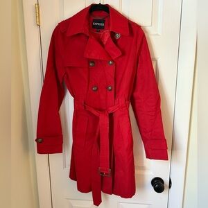 Express Belted Red Trench Coat with Pockets | Size XS